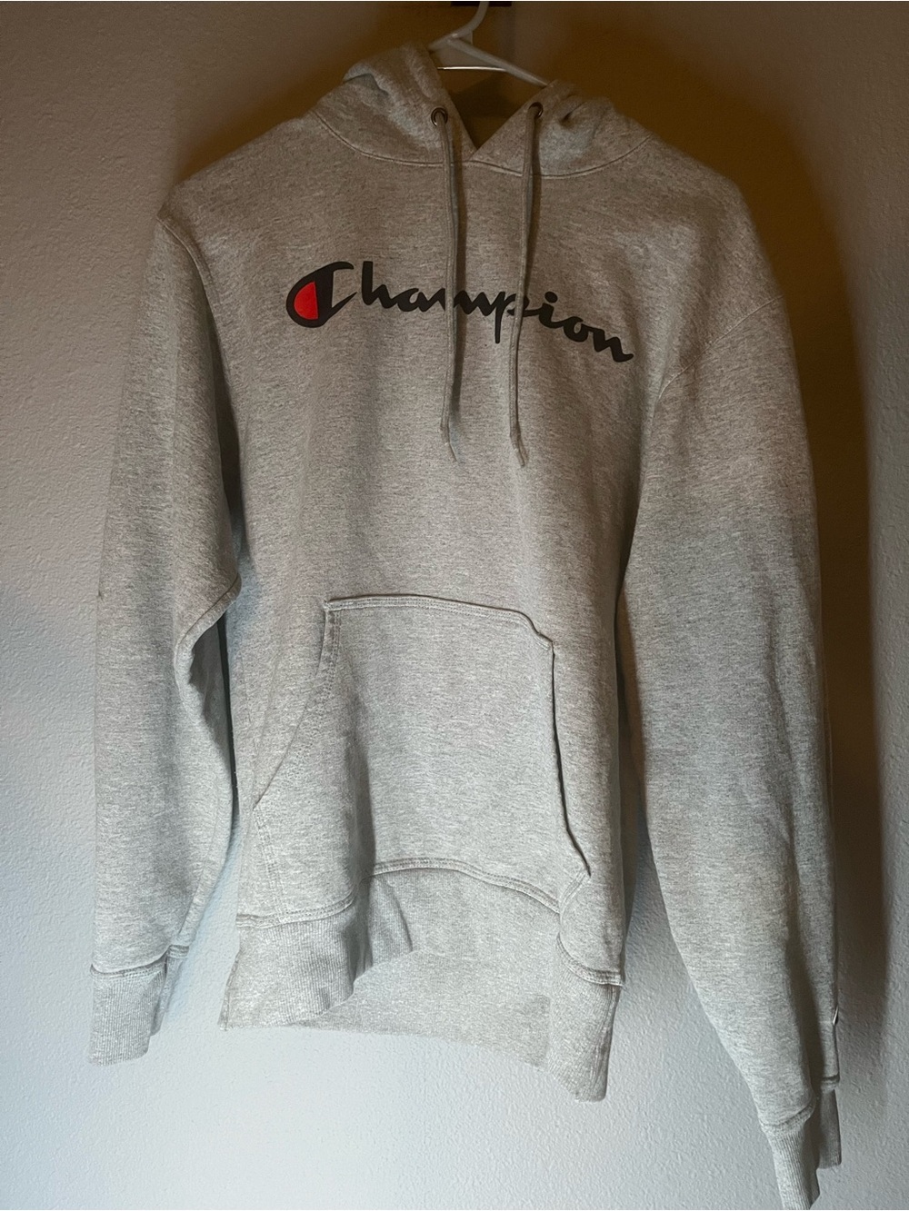 Champion Light Gray Script Logo Pullover Hoodie